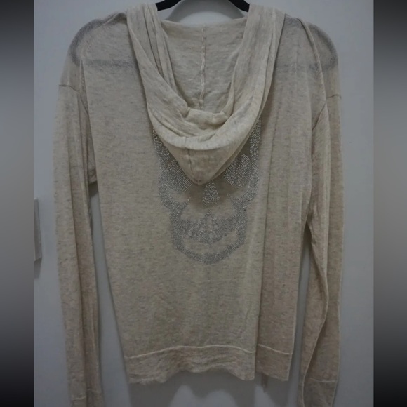 ZADIG & VOLTAIRE Sixtine Zip-Front Hooded Cashmere Sweatshirt Skull Small - Picture 3 of 12